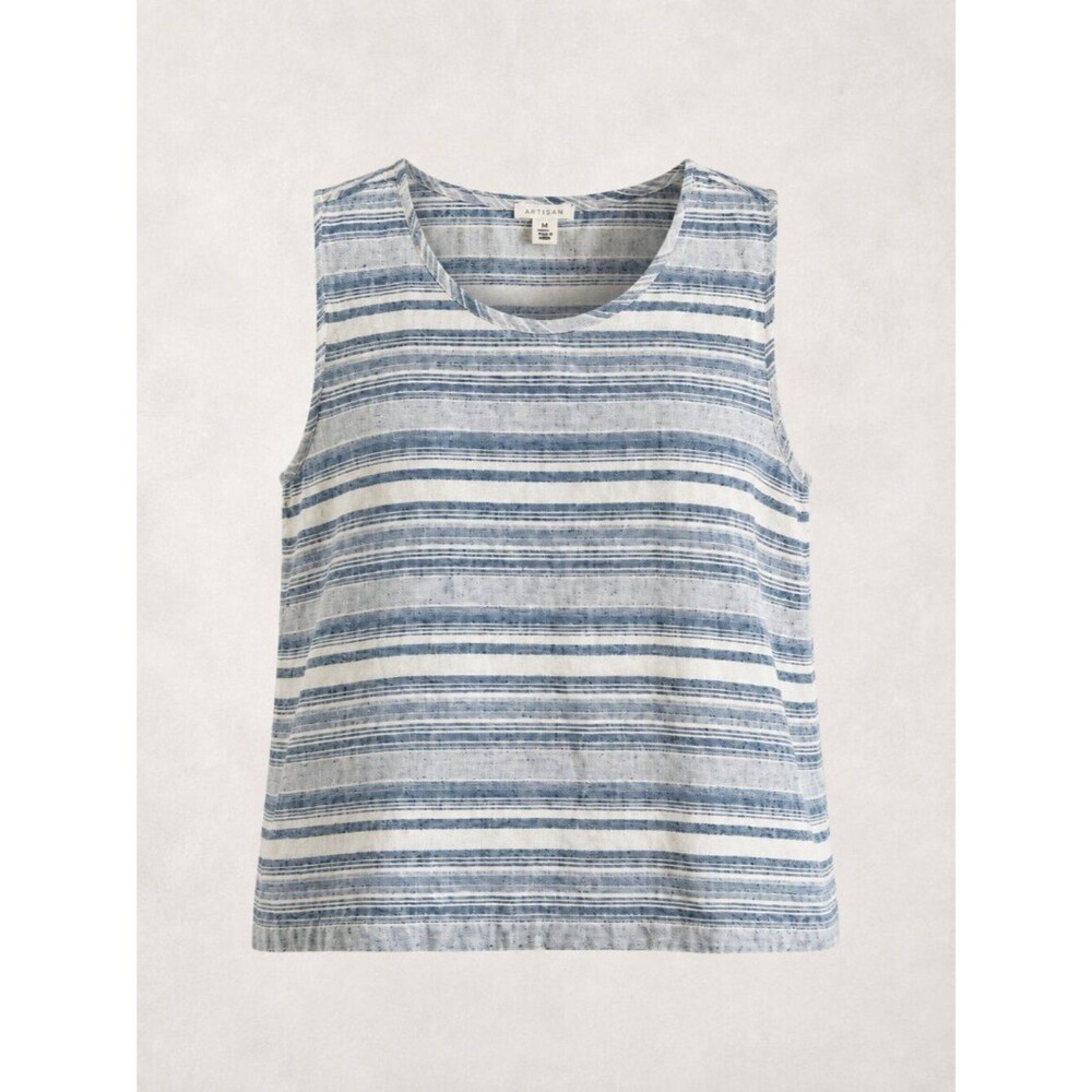 Artisan NY 100% Linen Blue & White Striped Linen Tank Top XL